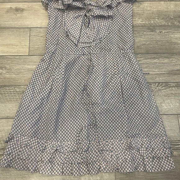 Navy and White Geometric Print Silk Ruffle Dress - Small by LaRok - Picture 2 of 7